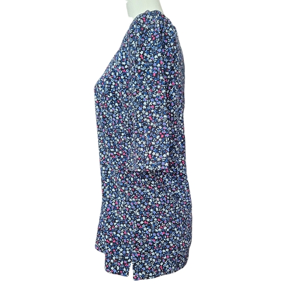 Jones New York cotton tee blouse top multicolor flower pattern elbow sleeve sz M - Picture 3 of 9